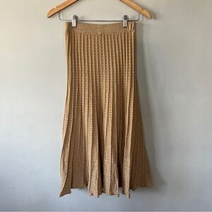 Ronny Kobo Yuma Gold Metallic Knit Pleated Midi Skirt Size Small